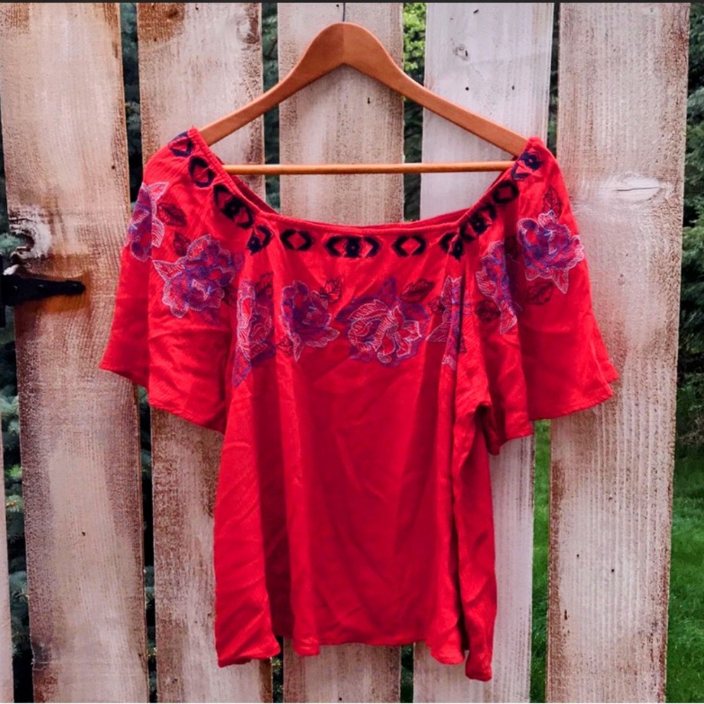 Cloud Chaser Off The Shoulder Embroidered Top!
